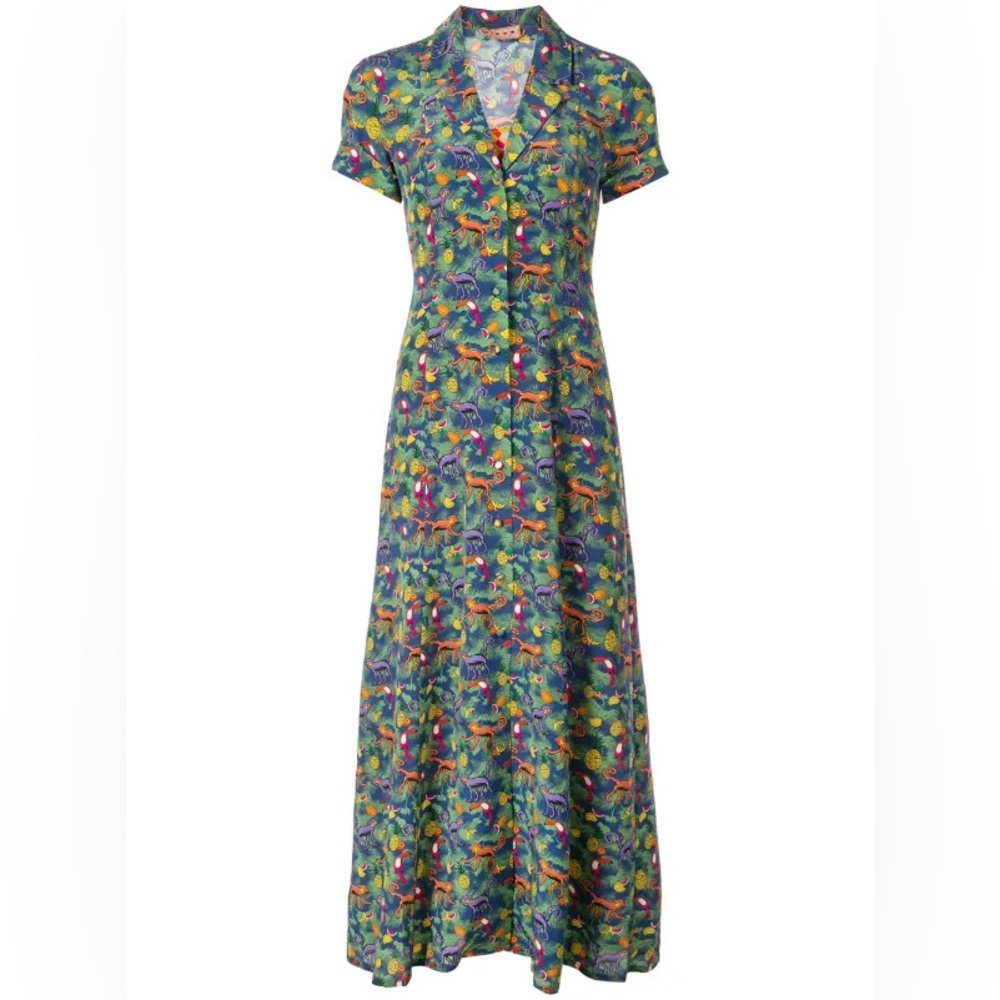 LHD Silk Monkey Print Shirtdress Colorful Size 4 Maxi Dress